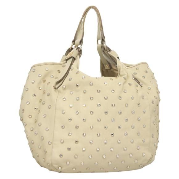 GIVENCHY Rhinestone Shoulder Bag Leather White Gold Auth 132264 - Picture 1 of 16